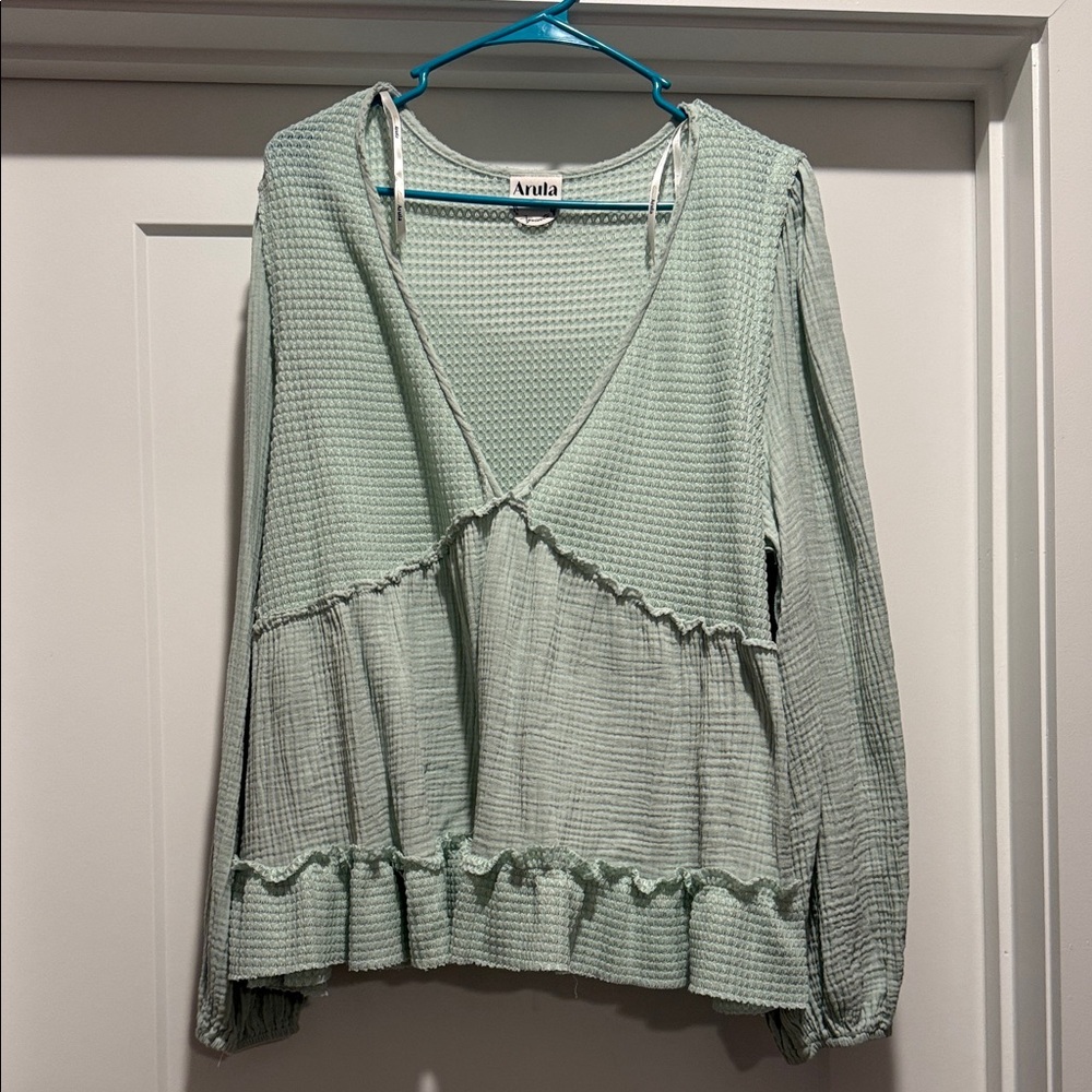 Arula Light Green Textured Blouse